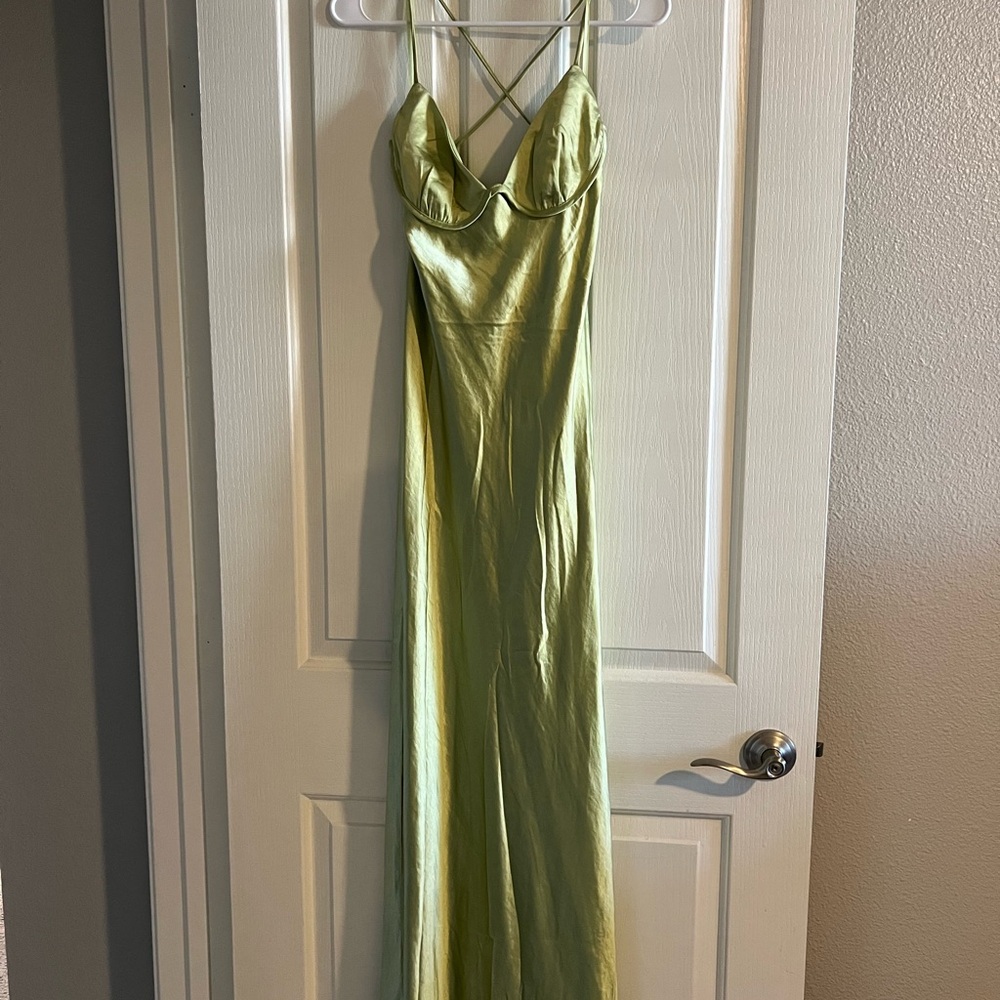 Selfie Leslie Lime Green Satin Maxi Dress